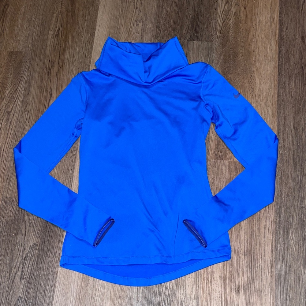 Nike Pro Womens Small Blue Swoosh Dri Fit Turtleneck Pullover